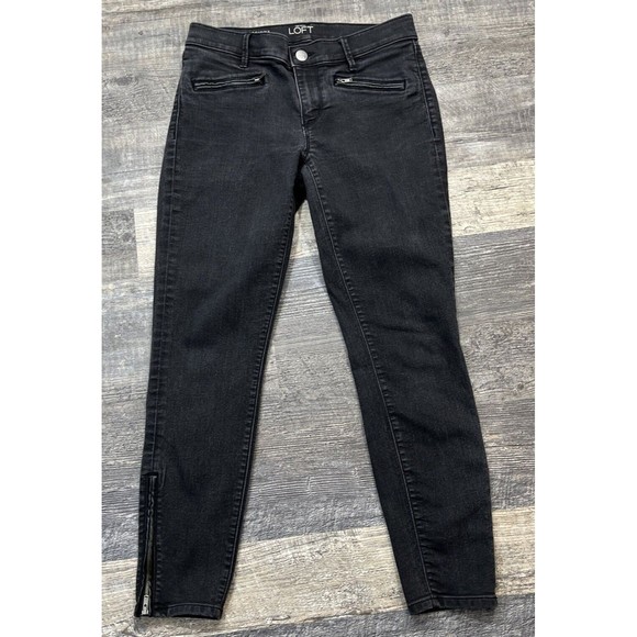 Loft Jeans Women's Modern Skinny Ankle Black Zip Ankle Size 27/4 - Picture 1 of 16